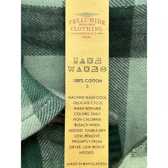 Telluride Clothing Co Plaid Shirt Mens Small Green Flannel Long Sleeve Button - Picture 4 of 6